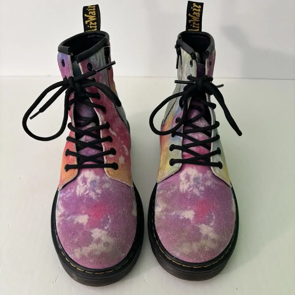 Dr Martens Rainbow Tie Dye Leather Boots Youth Girls Size 4 US, 36 EU Side Zip